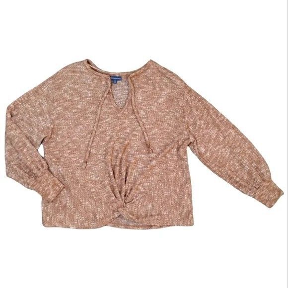 Democracy Women's Waffle Knit Twist Front Long Sleeve Thin Sweater Size Small - Picture 2 of 5